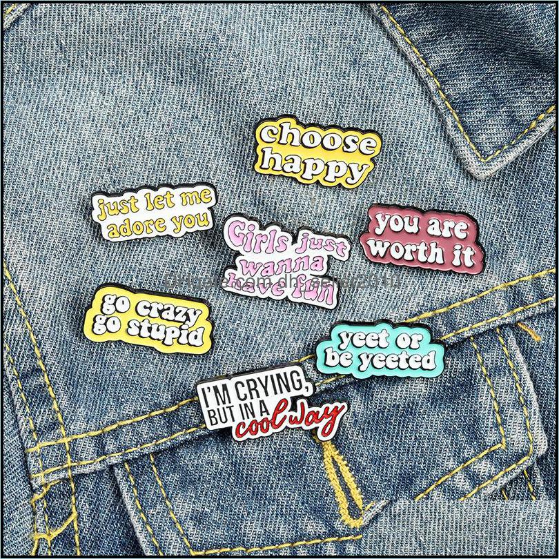 Image of Pins Brooches Enamel Brooches Pin For Women Fashion Dress Coat Shirt Demin Metal Funny Brooch Pins Badges Promotion Gift Letter Choo Dhvsc