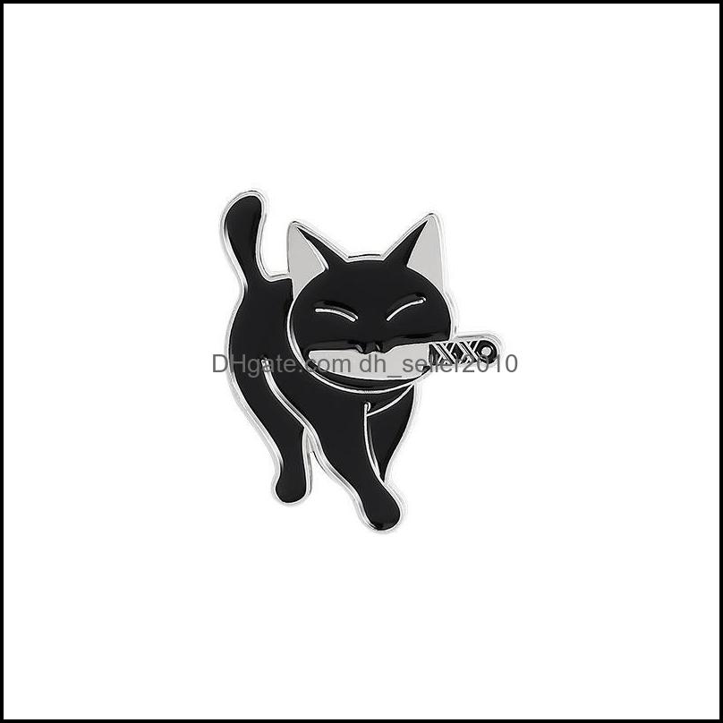 Pins Brooches Black Cat Knife Punk Enamel Brooches Pin Women Girl Fashion Jewelry Metal Vintage Pins Badge Gift 6144 Q2 Drop Delivery Dhbyj