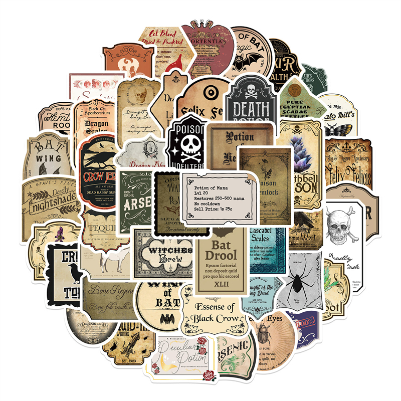 50Pcs Cartoon Magic Potion Bottle Sticker Reagent Bottle Graffiti Kids Toy Skateboard Car Motorcycle Bicycle Decals