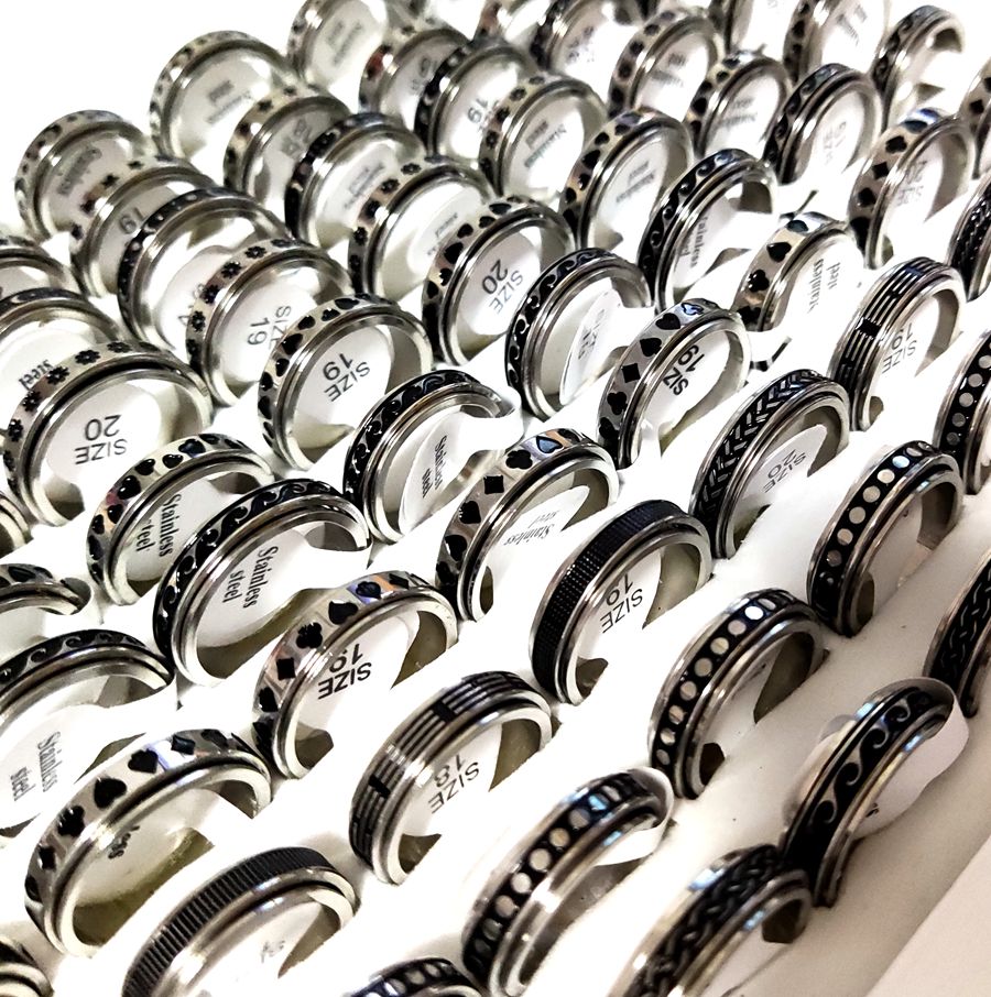 50pcs Multi-styles Mix Rotating Stainless Steel Spin Rings Men Women Spinner Ring Wholesale Rotate Band Finger Rings Party Jewelry