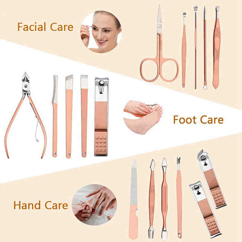 stainless steel pedicure set Nails Manicure Tools Leather Folding Bag Easy To Organize And Carry Clippers Nail Tools