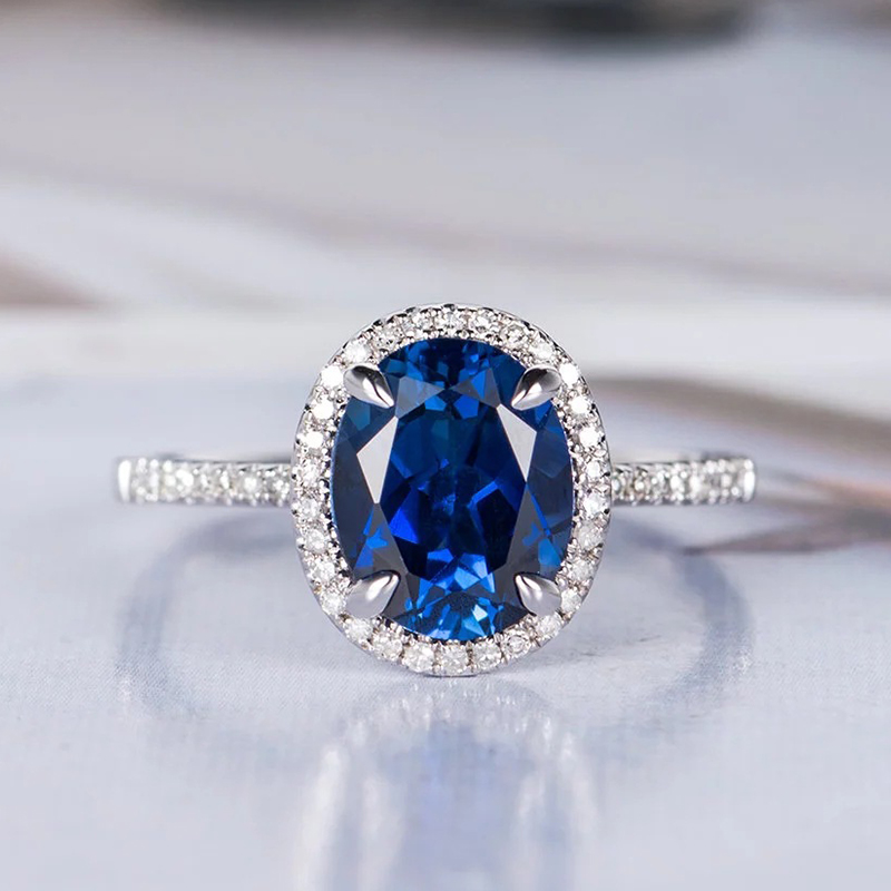 Big Blue Stone Ring Charm Jewelry Women CZ Wedding Promise Engagement Rings Ladies Accessories Gi
