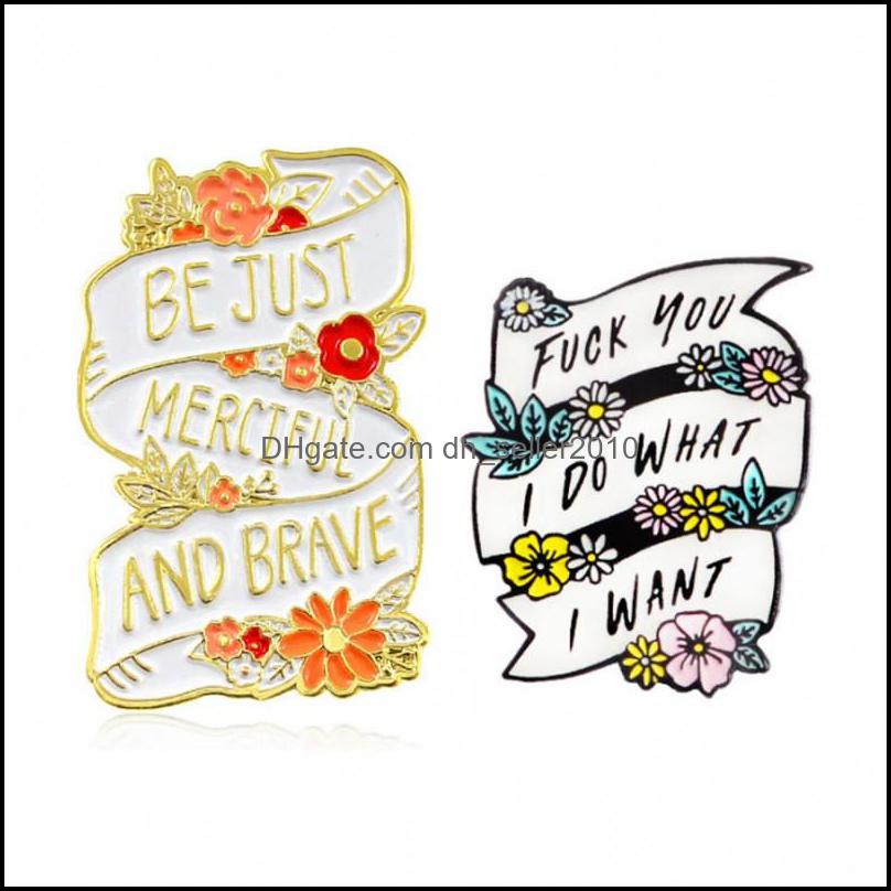 Pins Brooches Customized Brooch Enamel Pin Cartoon English Letter Jewelry Personalized Ribbon Small Safflower Brooches Women Man Acc Dhs3L