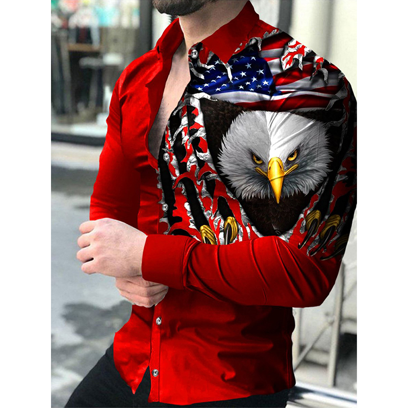 Men's Casual Shirts Fashion Social Men Turndown Collar Buttoned Shirt Lion Print Long Sleeve Tops Clothing Prom Cardigan 220913