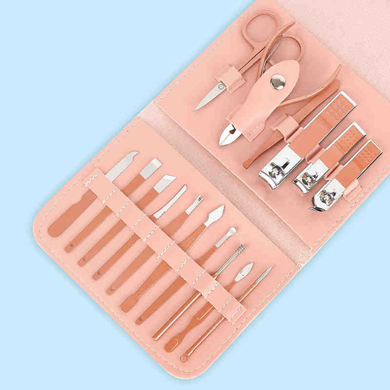 stainless steel pedicure set Nails Manicure Tools Leather Folding Bag Easy To Organize And Carry Clippers Nail Tools