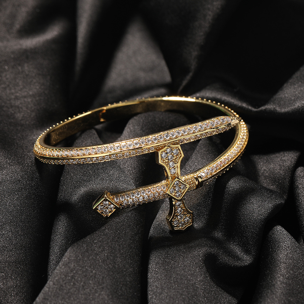 Hip Hop Sword of Justice Large Cross Bangle Bracelet Real Gold Plated Lover Couple Jewelry
