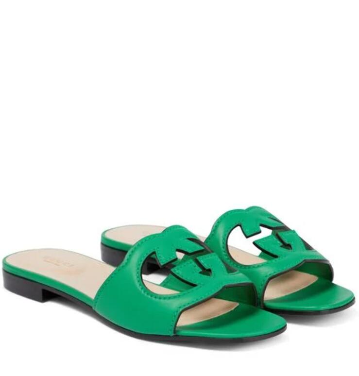 Luxury designer sandals slipper slides Interlocking G Cut-out Slide Sandal Millennials Leather genuine leather rubber sole with box 35-42