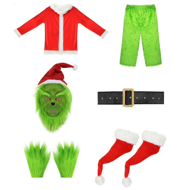 The Green Monster Christmas Cosplay Costume Christmas Outfits With Mask hats Props Xmas Gift