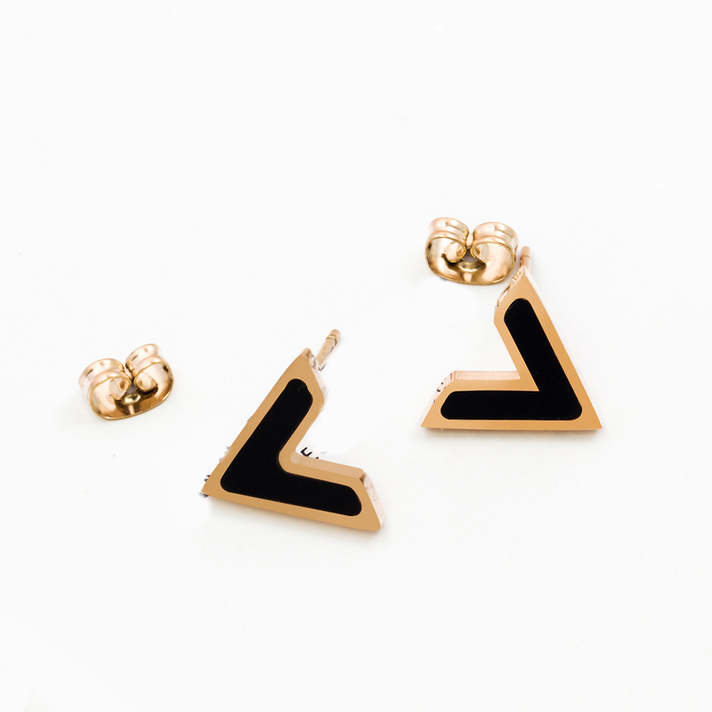 V Letter Studs Earrings for Women Black Rose Gold Fashion Design Titanium Steel Simple Statement Vintage 316L Stainless Steel Jewelry Never Fade Not A