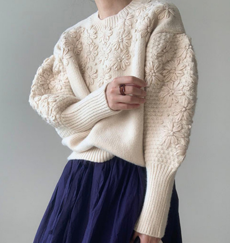 Women's Knits Tees Korobov Korean O Neck Long Sleeve Women Pullovers Sweaters Japanese Sweet Flower Knitted Sueter Mujer Vintage Oversize Sweater