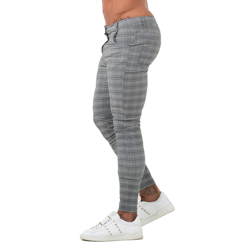 Men's Pants GINGTTO Mens Casual Trousers Skinny Stretch Chinos Slim Fit Pant Plaid Check Men 220914