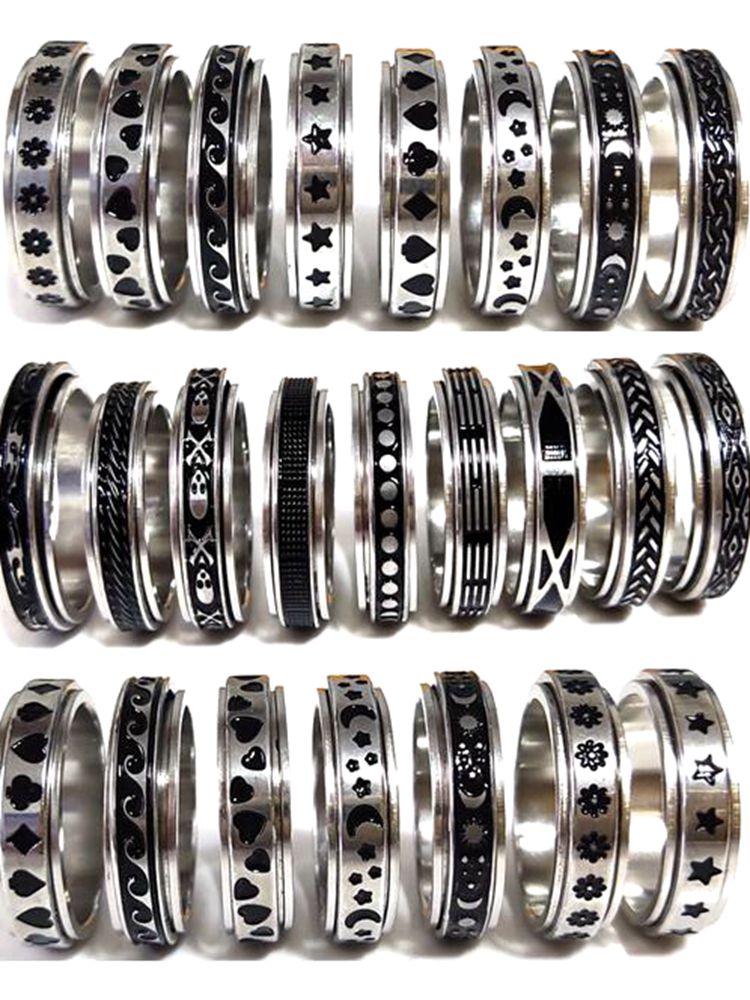 50pcs Multi-styles Mix Rotating Stainless Steel Spin Rings Men Women Spinner Ring Wholesale Rotate Band Finger Rings Party Jewelry