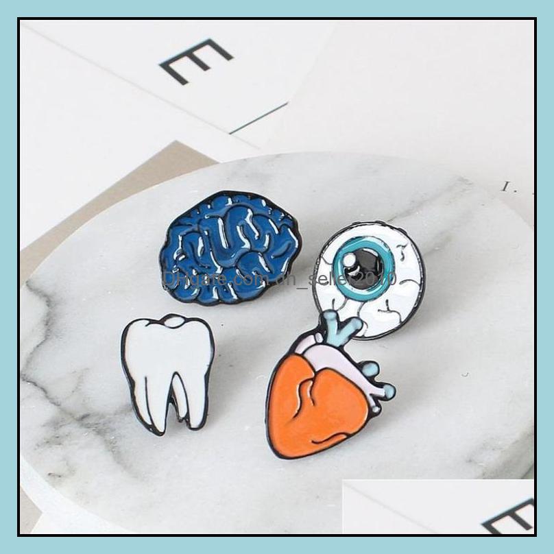 Pins Brooches Customized Brain Eye Tooth Bk Enamel Pins Women Men Custom Jewelry Fashion Color Charms Hard Brooches 1200 D3 Drop Del Dhwod