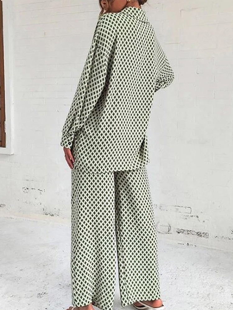 Women's Two Piece Pants Women Stripe Loose Shirt Pants Two Piece Set Elegant Long Sleeve Blouses Matching Wide Trousers Suit Summer Trouser Suits