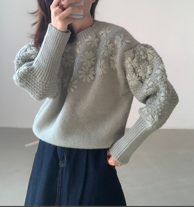 Women's Knits Tees Korobov Korean O Neck Long Sleeve Women Pullovers Sweaters Japanese Sweet Flower Knitted Sueter Mujer Vintage Oversize Sweater