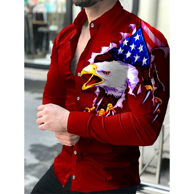 Men's Casual Shirts Fashion Social Men Turndown Collar Buttoned Shirt Lion Print Long Sleeve Tops Clothing Prom Cardigan 220913