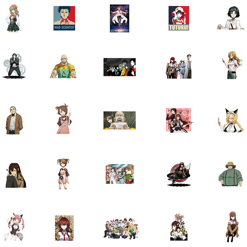 50PCS Cartoon Steins Gate Elite Stickers DIY Bike Travel Luggage Phone Laptop Waterproof Funny Sticker Decals Toys
