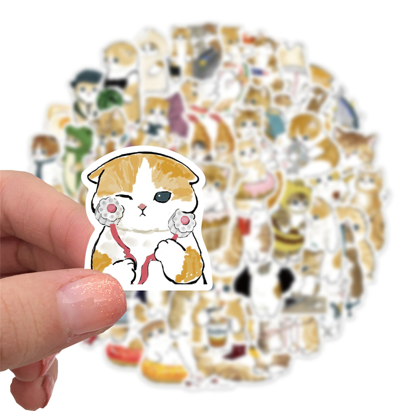 64Pcs Cartoon Lovely Yellow Kitty Sticker Cute Pet Cat Graffiti Stickers for DIY Luggage Laptop Skateboard Motorcycle Bicycle Stickers