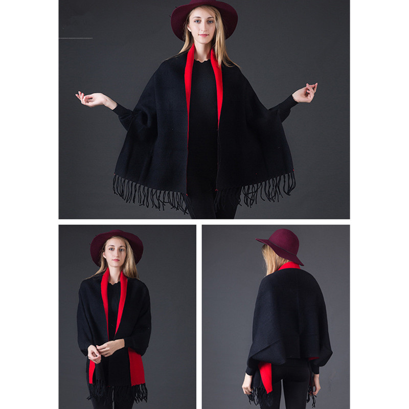 Scarve Scarf Winter Long Wrap Shawl Thick Warm Cotton Cashmere Wool Poncho Solid s Cape with Sleeves 220914