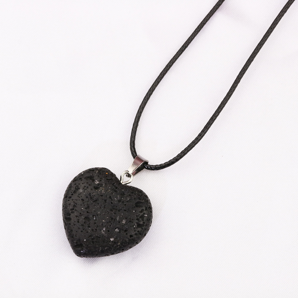 Black Lava Stone 30mm Heart Necklace Aromatherapy Essential Oil Perfume Diffuser Pendant Necklaces Women Men Jewelry