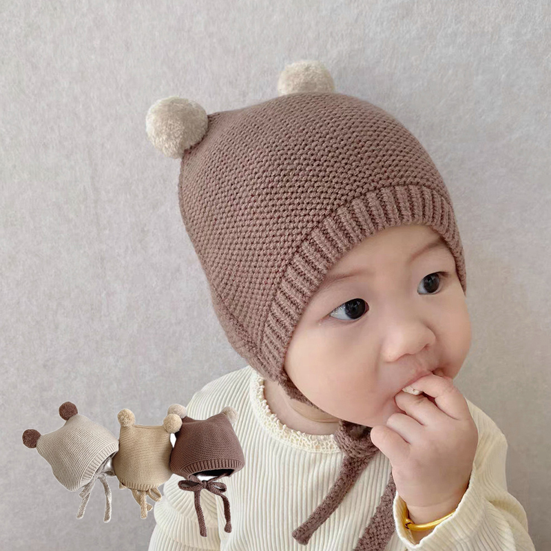 Caps Hats Winter Spring Crochet Baby Hat Soft Pompom Infant Toddler Cap Beanie Solid Color Kids Knitted Warm Bonnet Hat 220914