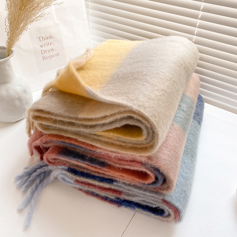 Scarves Winter Cashmere Plaid Tassels Shawl Love Thick Braid Rainbow Color Matching Scarf women 220914