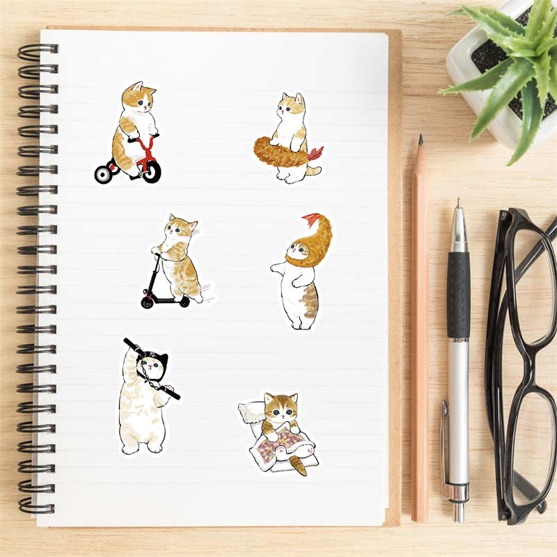 64Pcs Cartoon Lovely Yellow Kitty Sticker Cute Pet Cat Graffiti Stickers for DIY Luggage Laptop Skateboard Motorcycle Bicycle Stickers