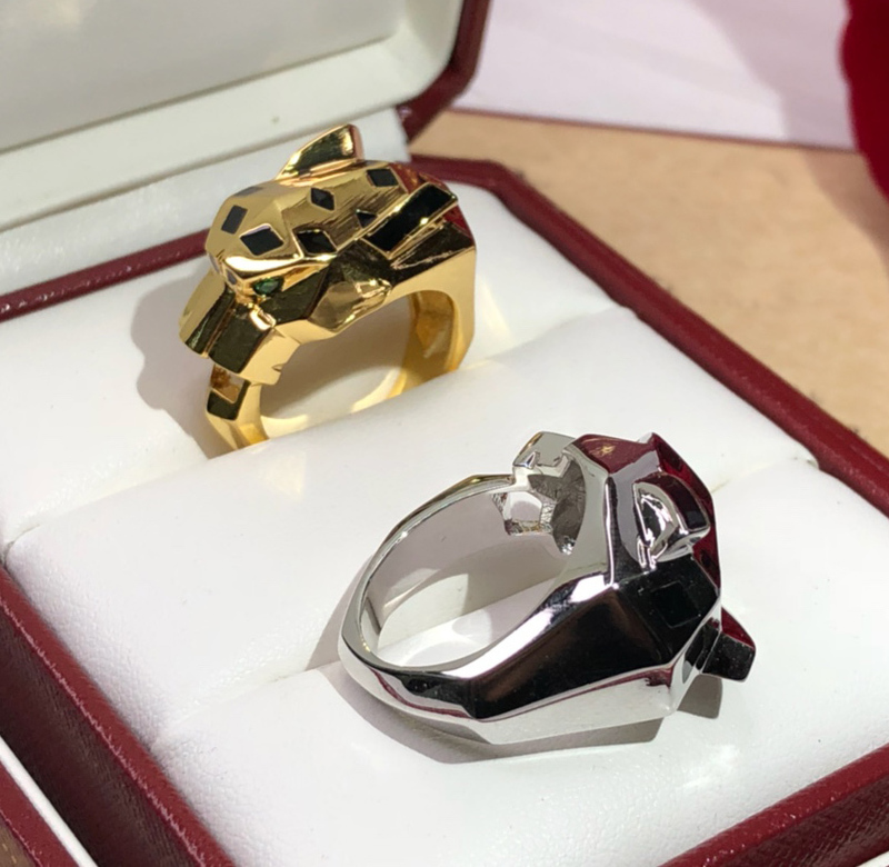 Wedding Rings Couple Black Spot Leopard Head with 3A Cubic Zircon Stone Animal Panther Ring for Men or Women Copper Party jewelry 220913