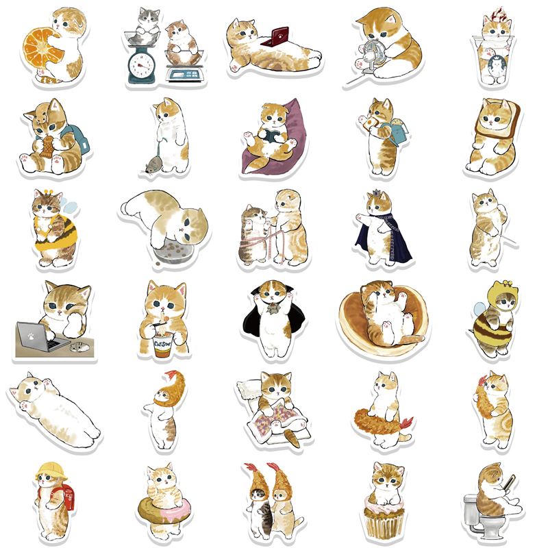 64Pcs Cartoon Lovely Yellow Kitty Sticker Cute Pet Cat Graffiti Stickers for DIY Luggage Laptop Skateboard Motorcycle Bicycle Stickers