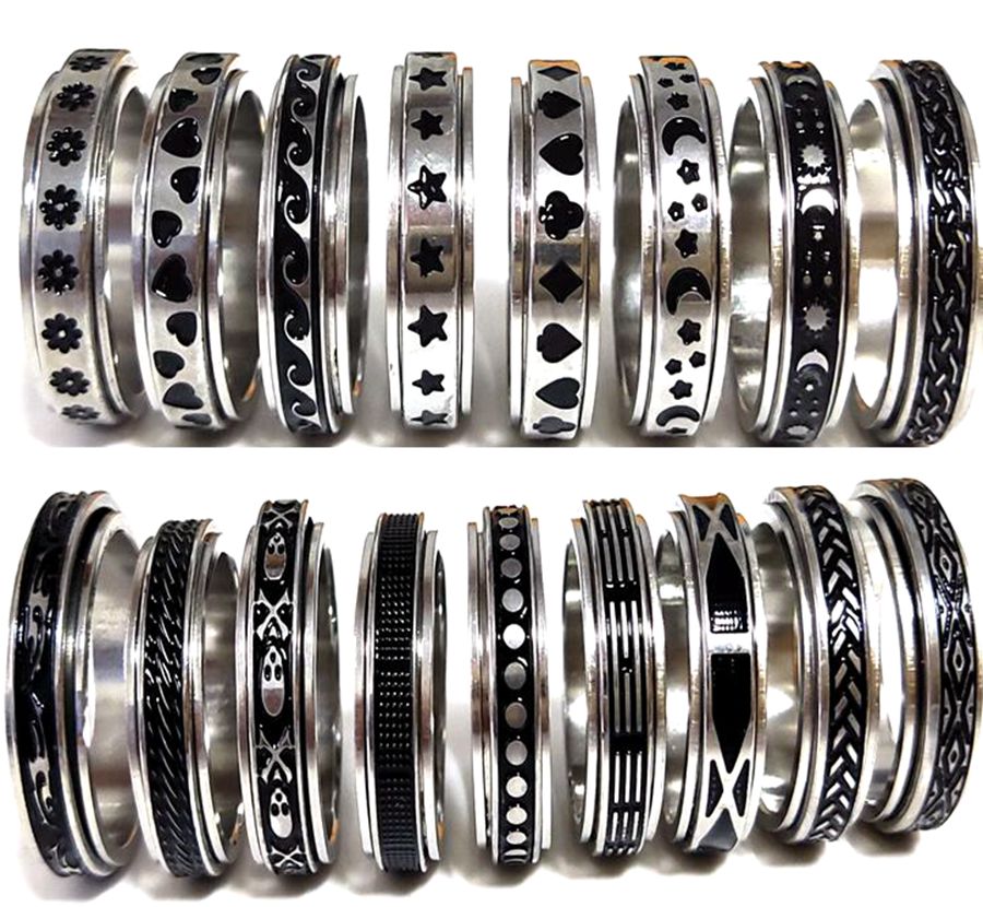 50pcs Multi-styles Mix Rotating Stainless Steel Spin Rings Men Women Spinner Ring Wholesale Rotate Band Finger Rings Party Jewelry
50pcs Multi-styles Mix Rotating Stainless Steel Spin Rings Men Women Spinner Ring Wholesale Rotate Band Finger Rings Party Jewelry