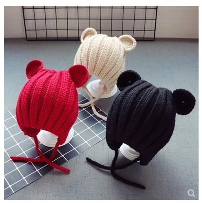 Caps Hats 03years Baby Hat Autumn Winter Cute Baby Girls Baby Boys Hat Bear Ear Protection Warm Knitted Beanies KF428 220914