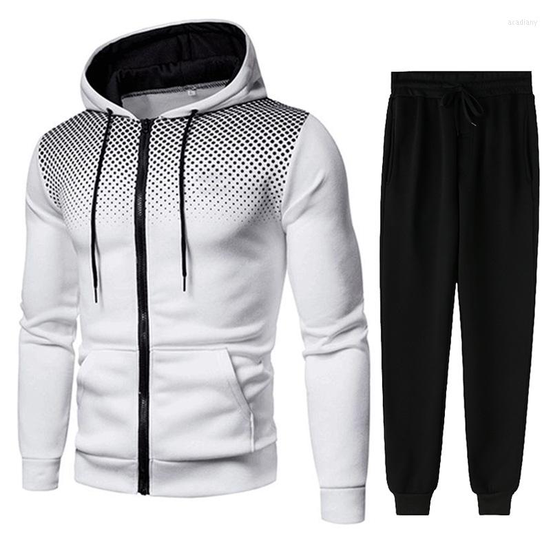 Men's Tracksuits 2022 Men's Sweater Tracksuit Set Hoodie Pants Two Piece Suit Spring Man's Gradient Hoodies Casual Sweatpant Sets, White