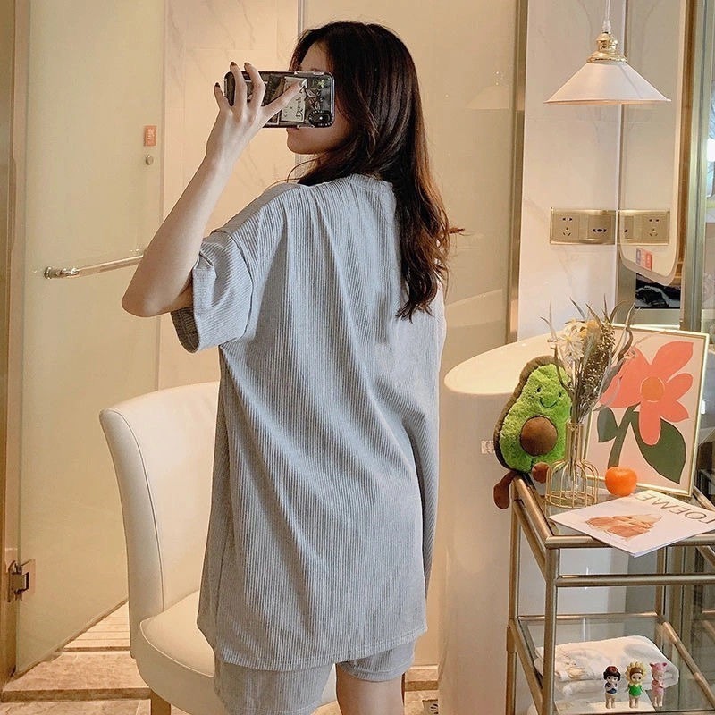 Women's Sleepwear Pajama Sets Women Oversized Summer Korean Kawaii Printed Harajuku Soft Womens Homewear Pregnant Fashion Preppy Girls Pajamas 22