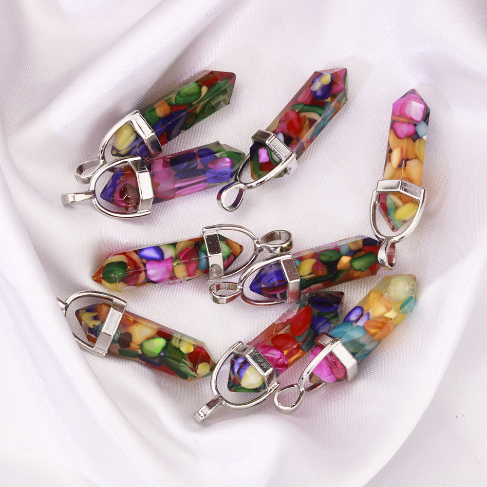 Resin Hexagonal Column Chakra Pendants Healing Crystal Charms For Necklace Jewelry Making