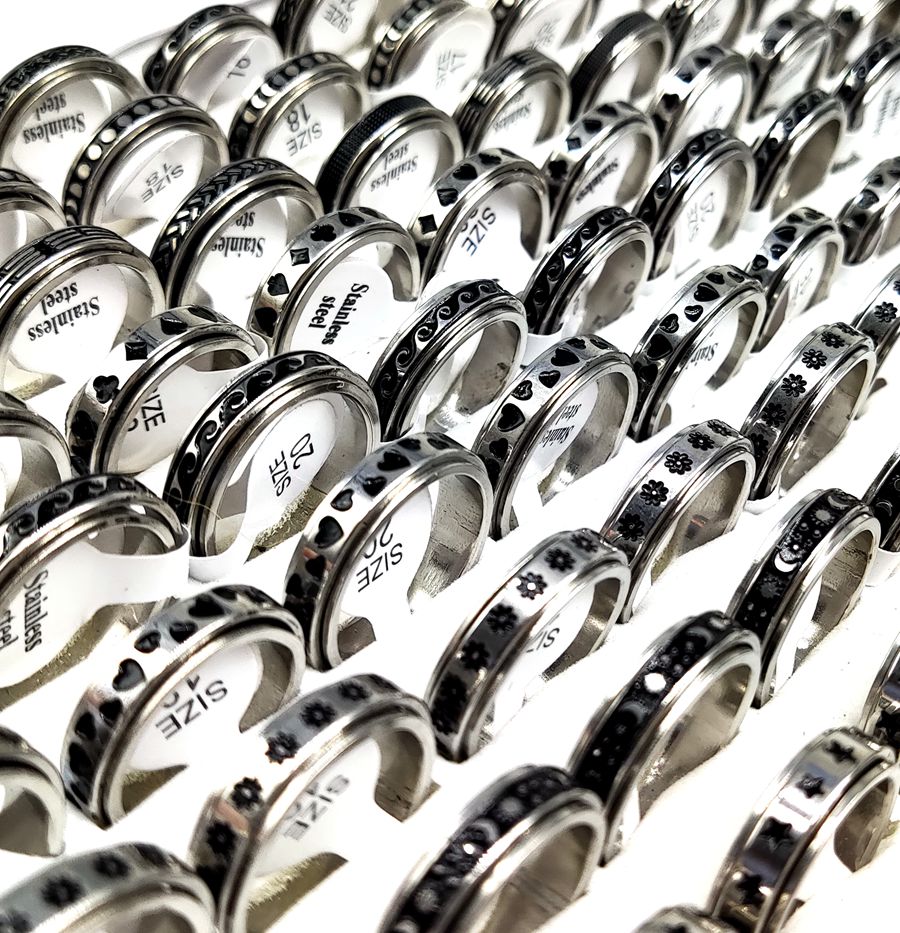 50pcs Multi-styles Mix Rotating Stainless Steel Spin Rings Men Women Spinner Ring Wholesale Rotate Band Finger Rings Party Jewelry