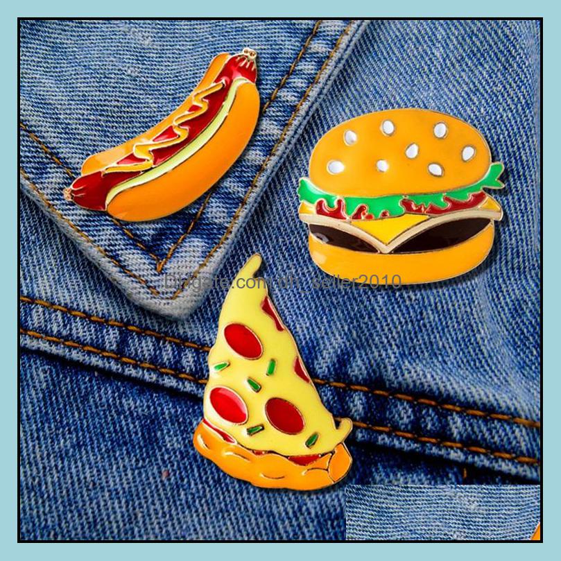 Pins Brooches Customized Hamburger Pizza Enamel Pin Oil Drop Denim Brooches Women Men Jewelry Cartoon Interest Badge Brooch 1208 D3 Dhdfm