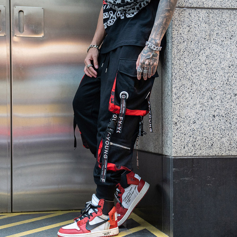 Men's Pants Men Hip Hop Black Cargo Pants joggers Sweatpants Overalls Men Ribbons Streetwear Harem Pants Women Fashions Trousers 220914