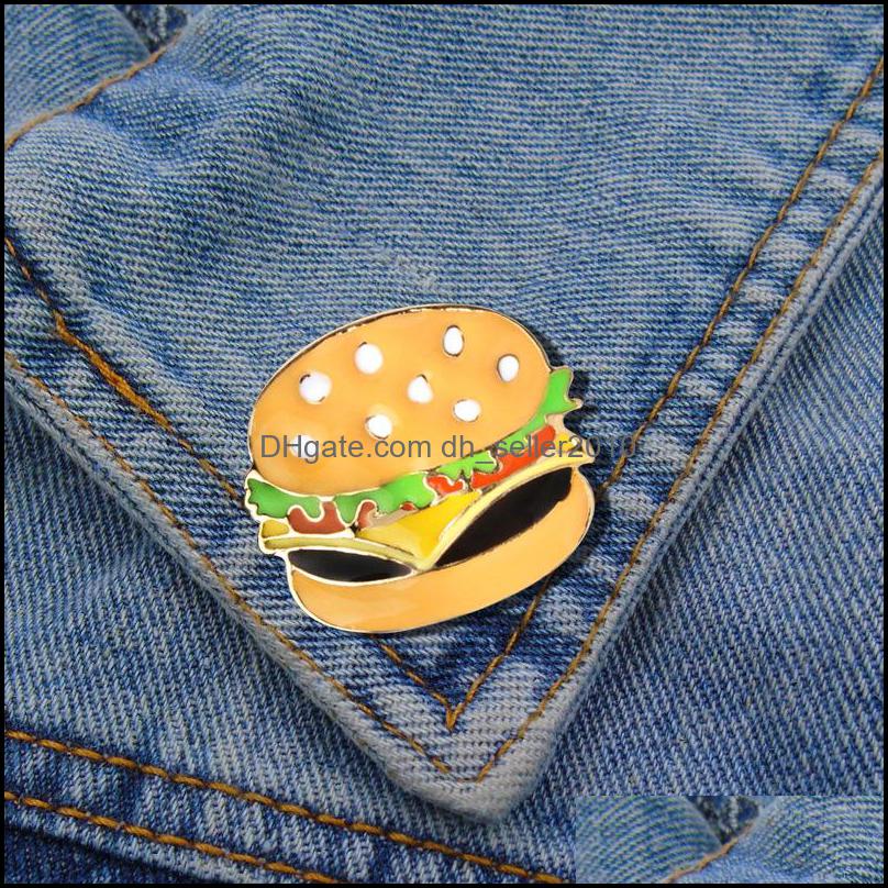 Pins Brooches Customized Hamburger Pizza Enamel Pin Oil Drop Denim Brooches Women Men Jewelry Cartoon Interest Badge Brooch 1208 D3 Dhdfm