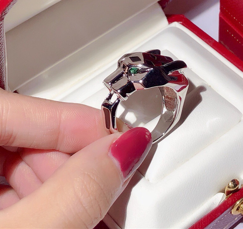 Wedding Rings Couple Black Spot Leopard Head with 3A Cubic Zircon Stone Animal Panther Ring for Men or Women Copper Party jewelry 220913