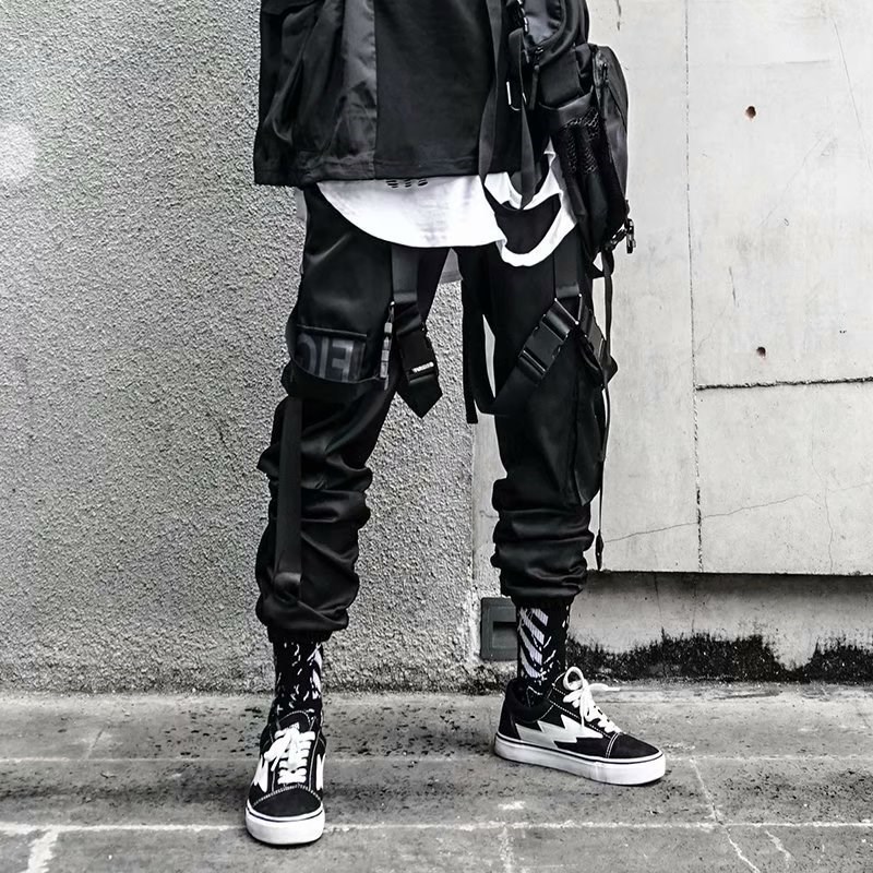 Men's Pants Men Hip Hop Black Cargo Pants joggers Sweatpants Overalls Men Ribbons Streetwear Harem Pants Women Fashions Trousers 220914