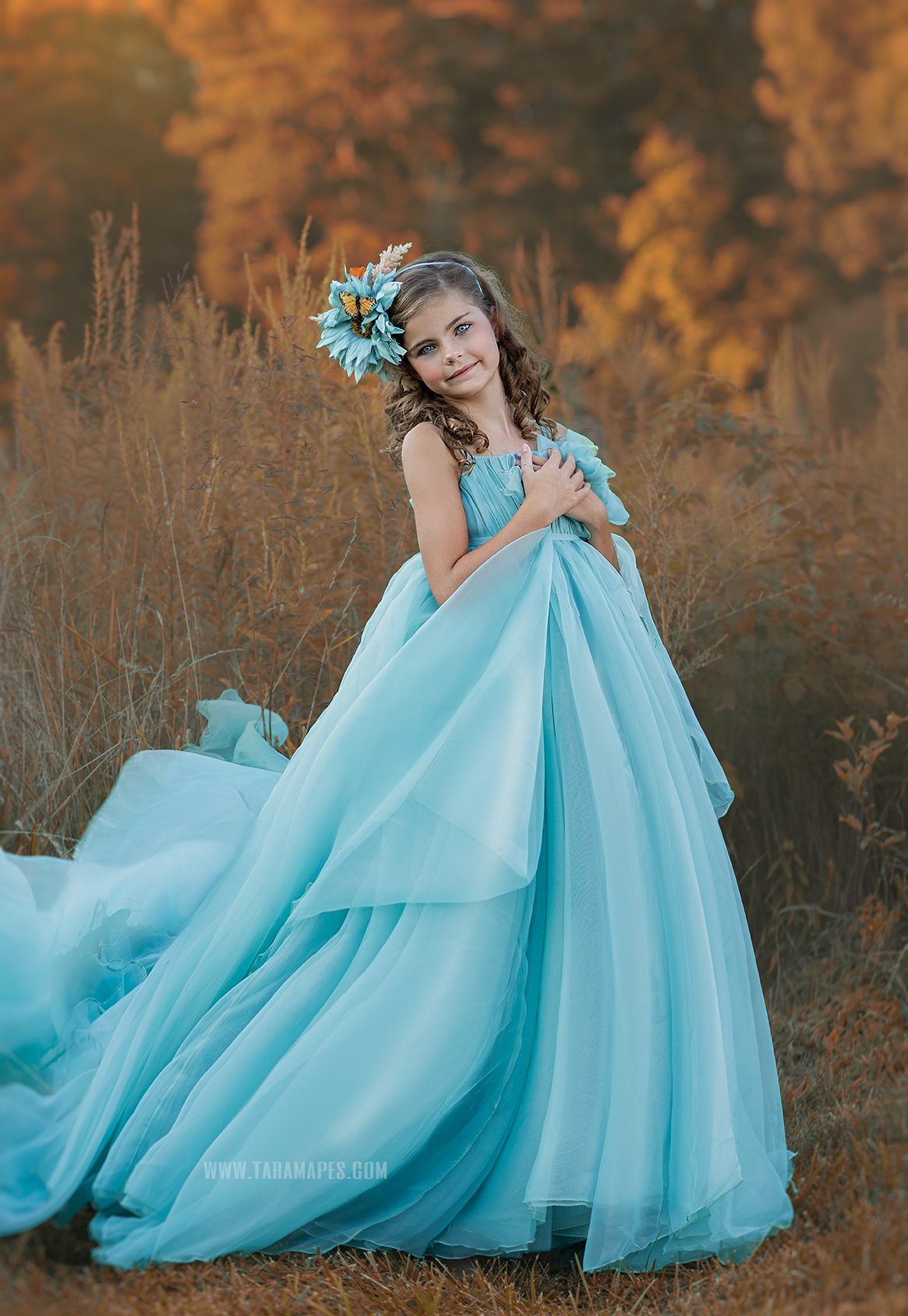 Light Sky Blue Boho Flower Girl Dresses Floral Kids Birthday Pageant Gowns For Photoshoot Tulle First Communion Dress