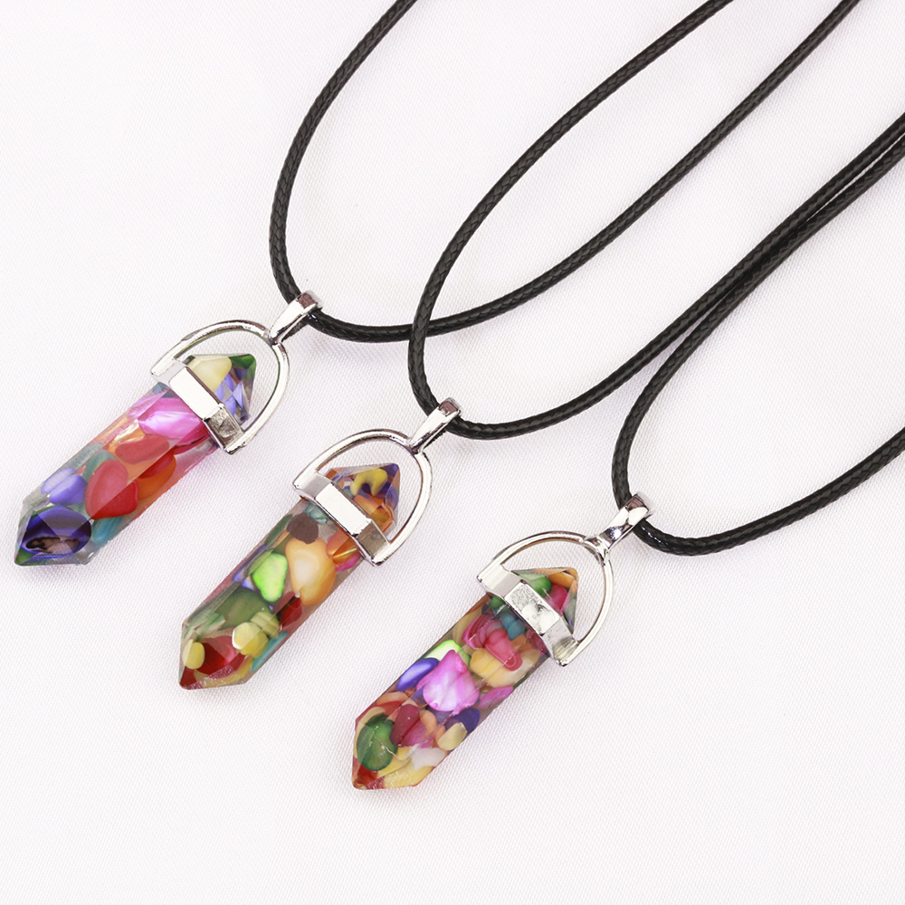Resin Hexagonal Column Chakra Pendants Healing Crystal Necklaces Men Women Jewellry