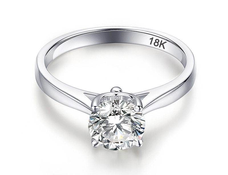 White Gold Color Ring Solitaire 2.0ct Cubic Zircon Wedding Band Rings For Women