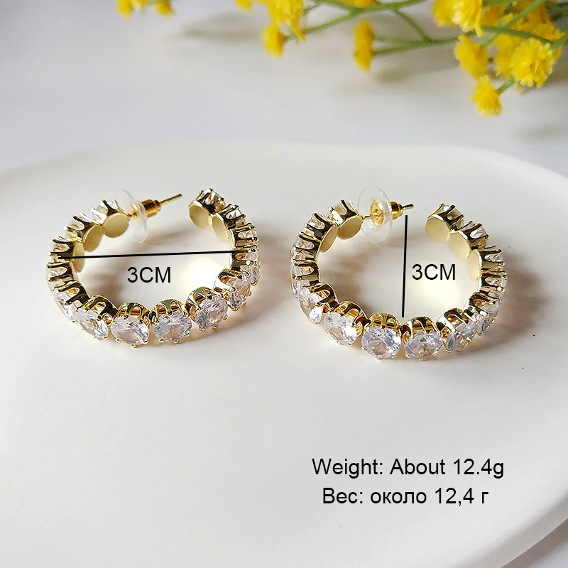 CZ Hoop Earrings Round Green Zircon Crystal Earring for Women Engagement Party Statement Jewelry