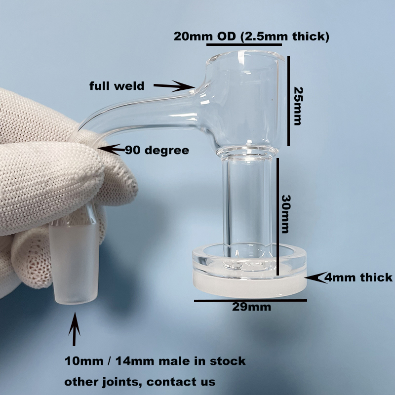 2pcs MOQ Terp Slurper Quartz Banger Smoking Pipe Accessory With 10mm 14mm Male Joint Full Weld Beveled Edge 20mm OD 4mm Thick Opaque Barrel Bottom
2pcs MOQ Terp Slurper Quartz Banger Smoking Pipe Accessory With 10mm 14mm Male Joint Full Weld Beveled Edge 20mm OD 4mm Thick Opaque Barrel Bottom