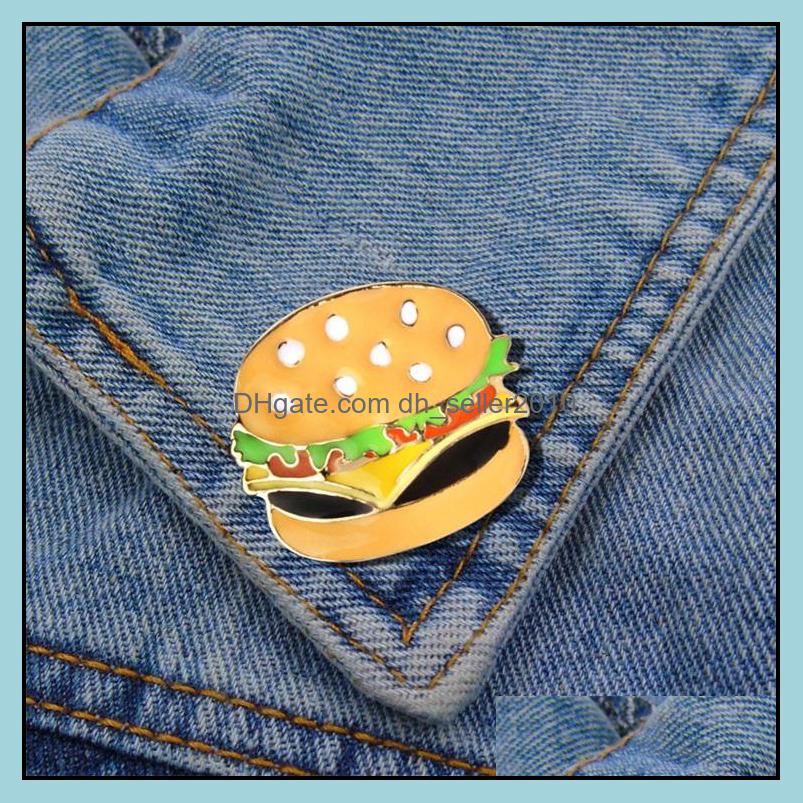 Pins Brooches Customized Hamburger Pizza Enamel Pin Oil Drop Denim Brooches Women Men Jewelry Cartoon Interest Badge Brooch 1208 D3 Dhdfm