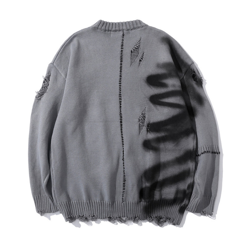 Men s Sweaters Graffiti Men Autumn Streetwear Hip Hop Male Pullovers Harajuku Cotton Casual Hole Oversize Couple Knitted 220913