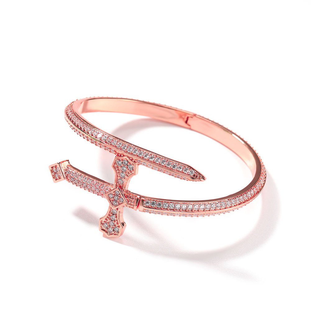 Hip Hop Sword of Justice Large Cross Bangle Bracelet Real Gold Plated Lover Couple Jewelry