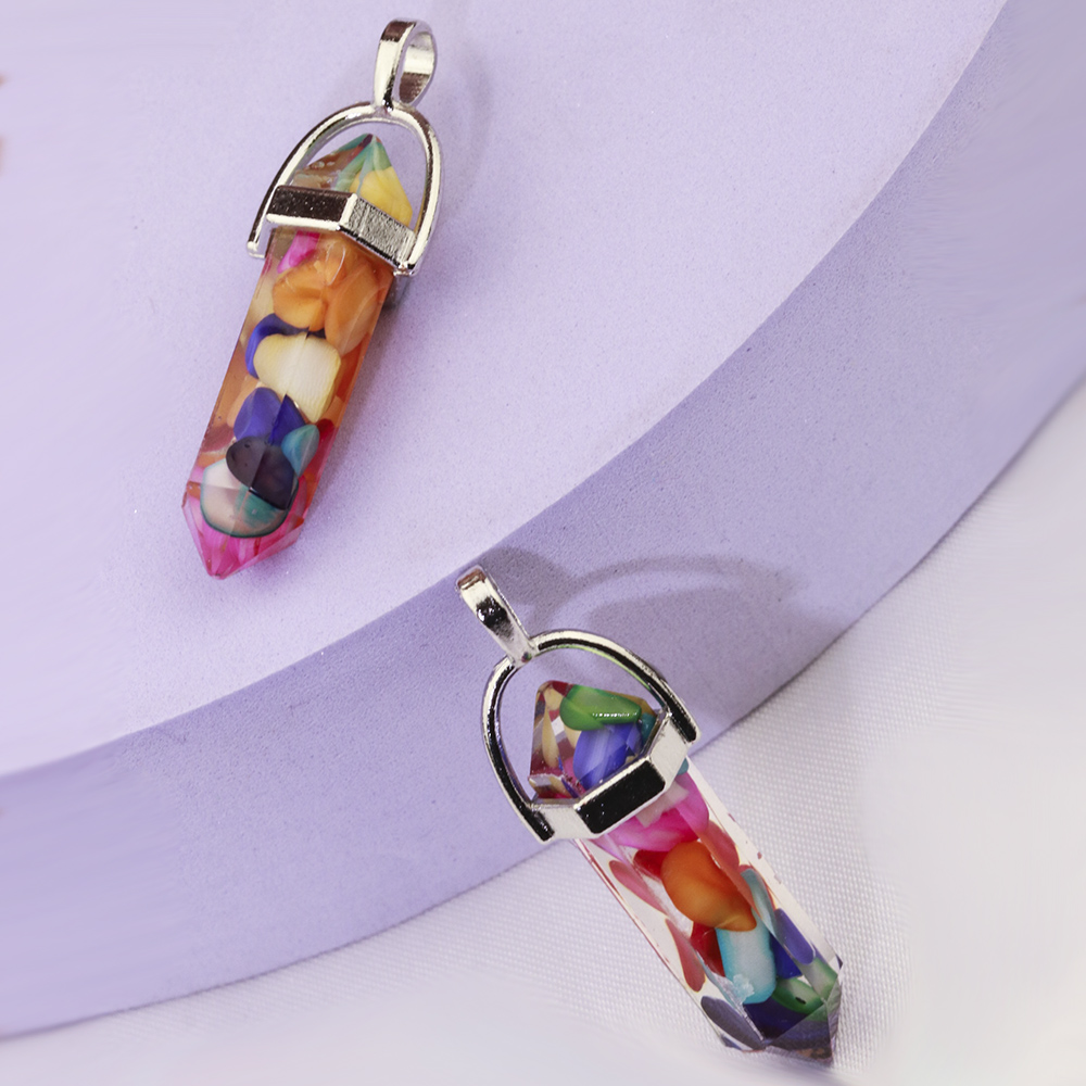 Resin Hexagonal Column Chakra Pendants Healing Crystal Charms For Necklace Jewelry Making