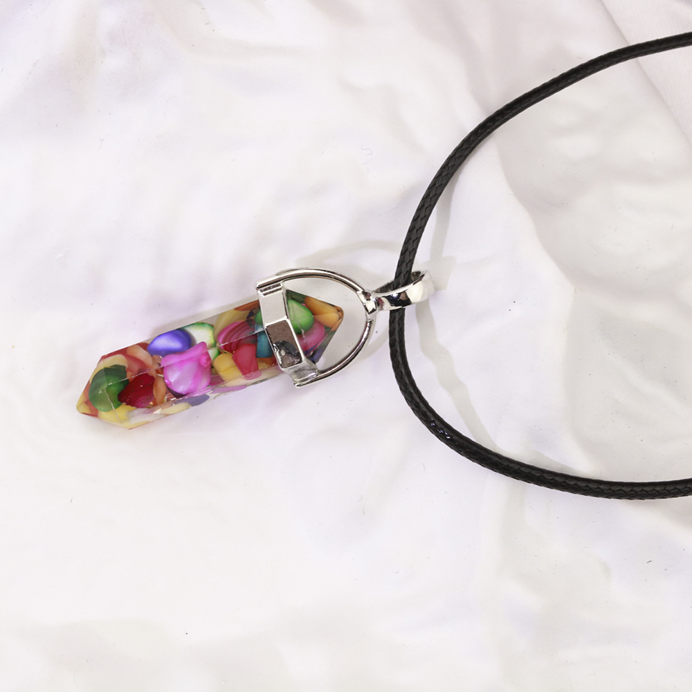 Resin Hexagonal Column Chakra Pendants Healing Crystal Necklaces Men Women Jewellry